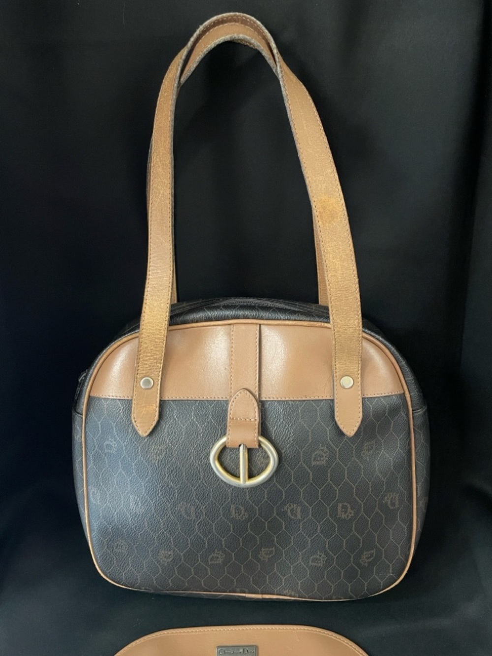 DIOR DARK Brown HONEYCOMB Shoulder Bag Tan Trim VTG GUC and Dior insert EUC COA - Picture 4 of 17